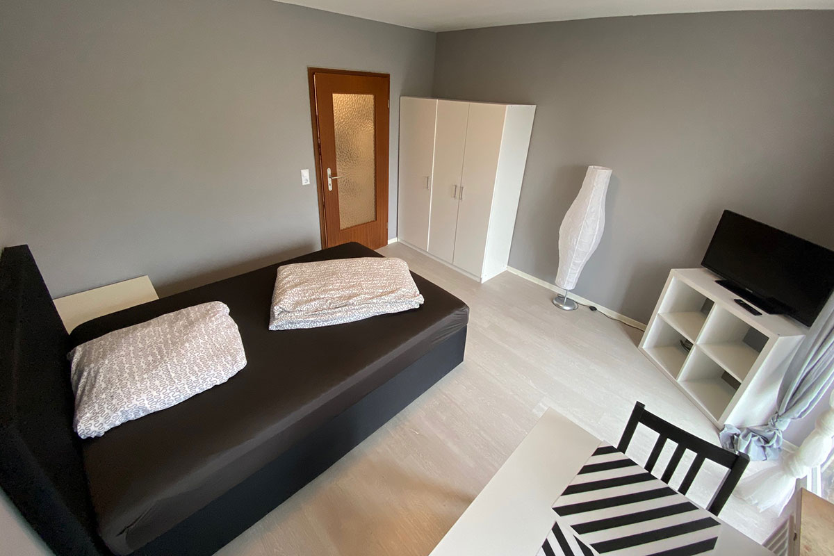 Blick in das Schlafzimmer im City Apartment in Mannheim